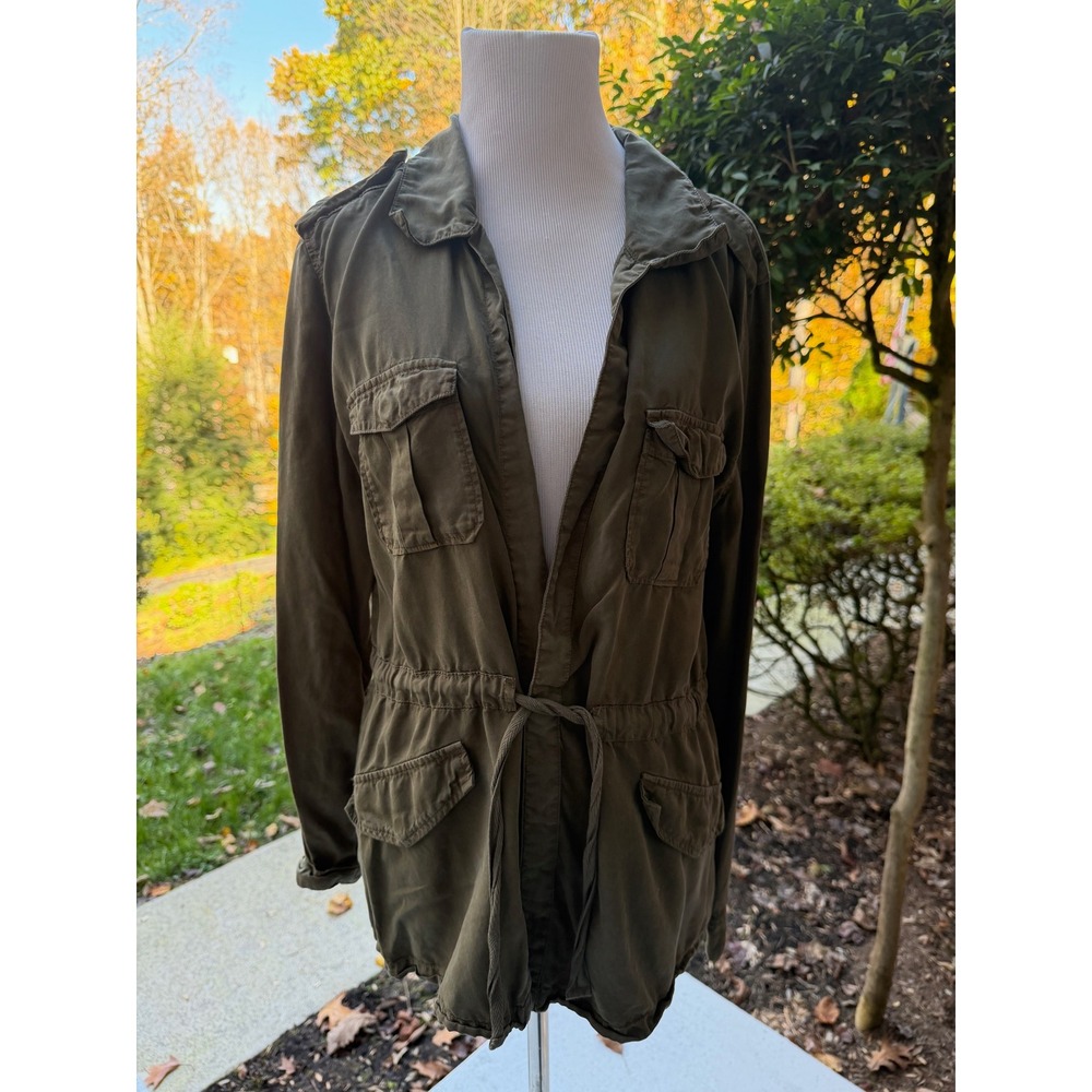 Sanctuary Olive Green Utility Jacket Drawstring Waist Cargo Pockets Womens L